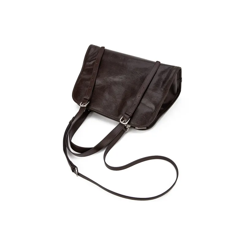 VENOF Top Grain Cow Leather Shoulder Bag Women's Vegetable Tanned Brown/Vegetable Tanned Black-4