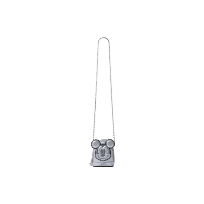 FION MICKEY MOUSE Cow Leather Coin Purse Regular Unisex Silver-3