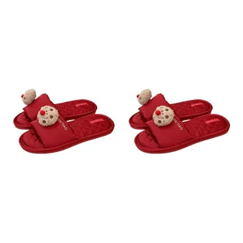 Thin Strips Home Slippers Unisex, Red
