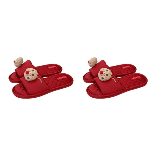 Thin Strips Home Slippers Unisex, Red