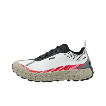 NORDA 001 Slip Resistant, Abrasion Resistant, Lightweight Low Top Trail Running Shoes Women's White Gray Red