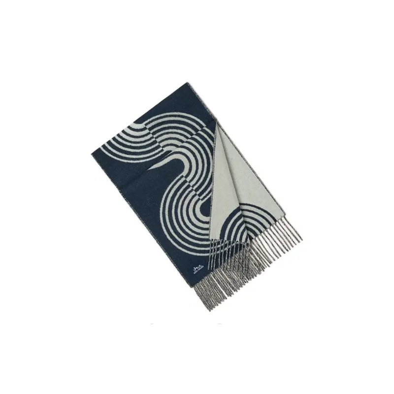 HERMES Cashmere Knit Scarves Women's Marine Blue-2