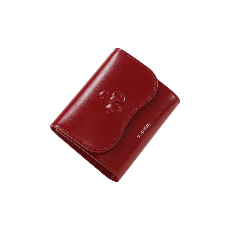 TOUTOU Cow Leather Wallet Women's Cherry Red/Strawberry Pink-1
