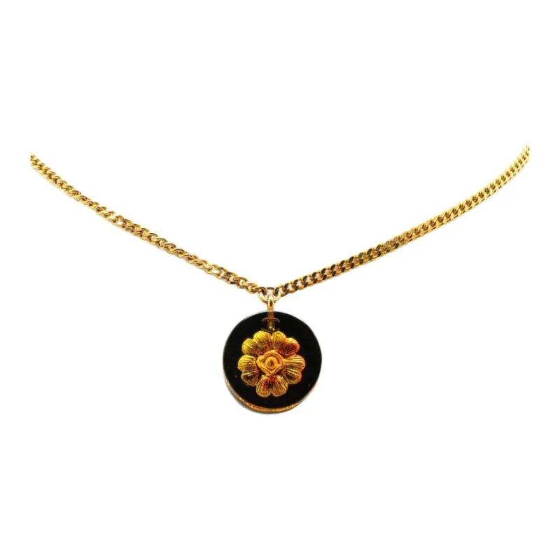 CHANEL 1998 Plated And Resin Camellia Pendant Costume Necklace-0