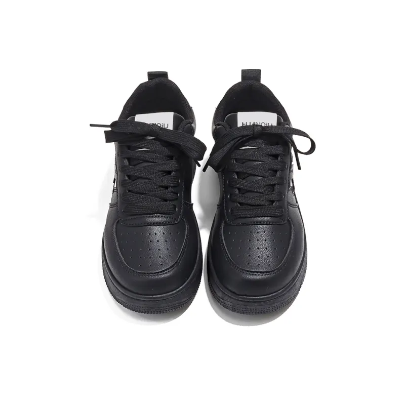 HUANQIU Non slip Lightweight Low Top Skateboard Shoes Women's Black White-1