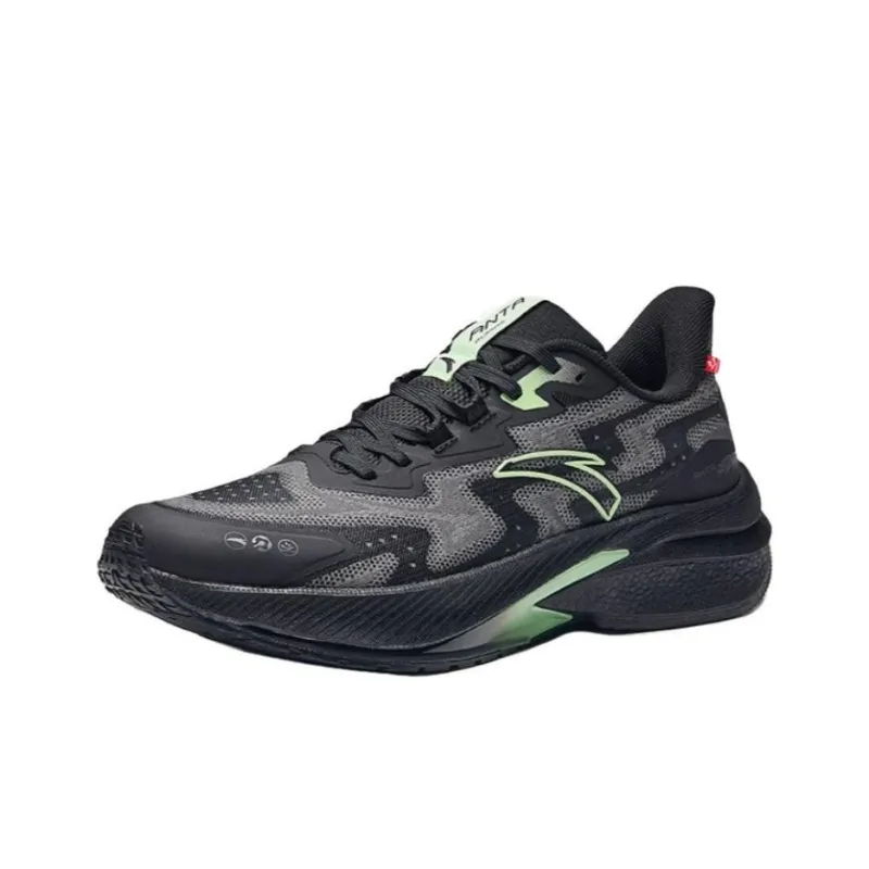 Anta Anti Slip Wear Resistant Low Top Running Shoes Men's Black Gray Green-1