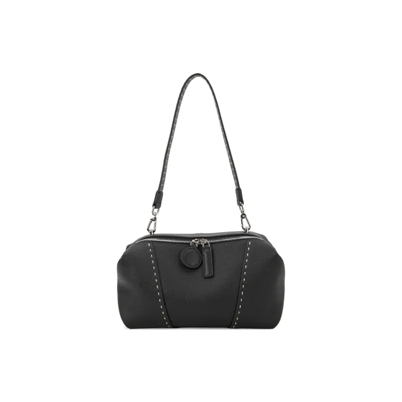 VENOF Top Grain Cow Leather Shoulder Bag Women's Elephant Gray/Mirrored Black-7