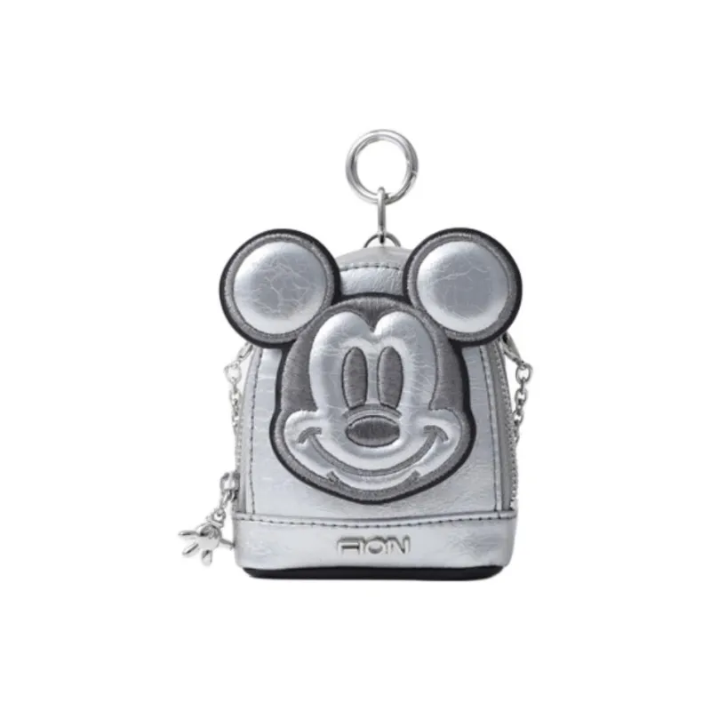 FION MICKEY MOUSE Cow Leather Coin Purse Regular Unisex Silver-0