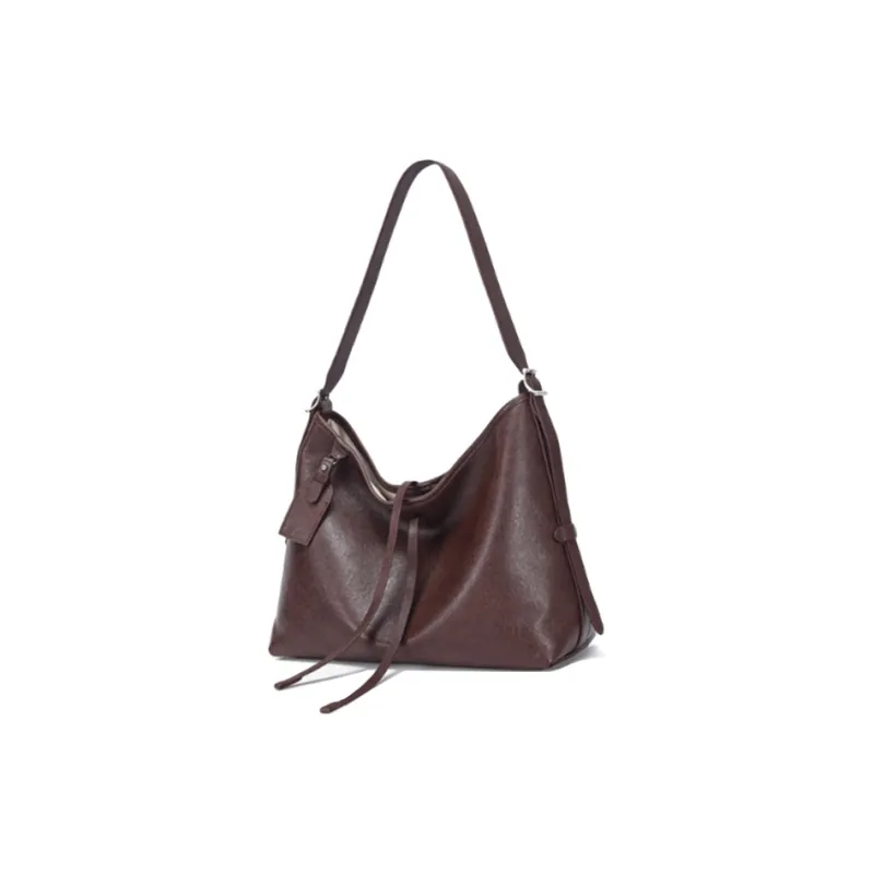 Yalu Top Grain Vegetable Tanned Leather Shoulder Bag Regular Women's Black/Coffee/Brown-7