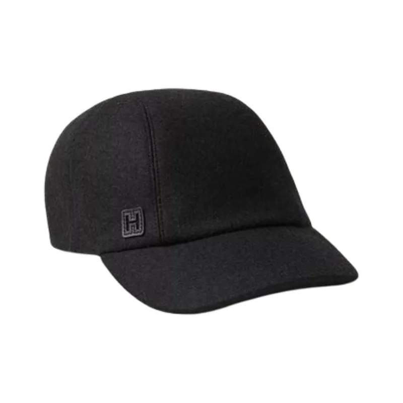 HERMES Wool Polyamide Calfskin Silk Cotton Baseball Caps Women's Black-2