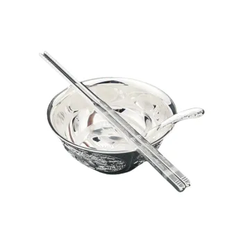 WORLD KNOWS Sterling Silver Bowl And Chopsticks Three Piece Set Unisex