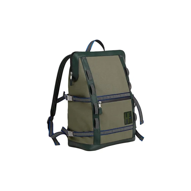 HERMES Canvas Ski Bag Backpack Unisex Khaki & British Green-1