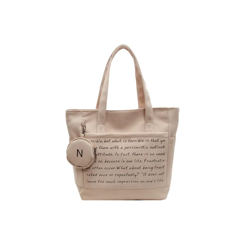 GOBLIN SHARKS 1759 Fabric Tote Bag Shopping Bag Shoulder Bags Unisex Ecru/Black/Khaki-14