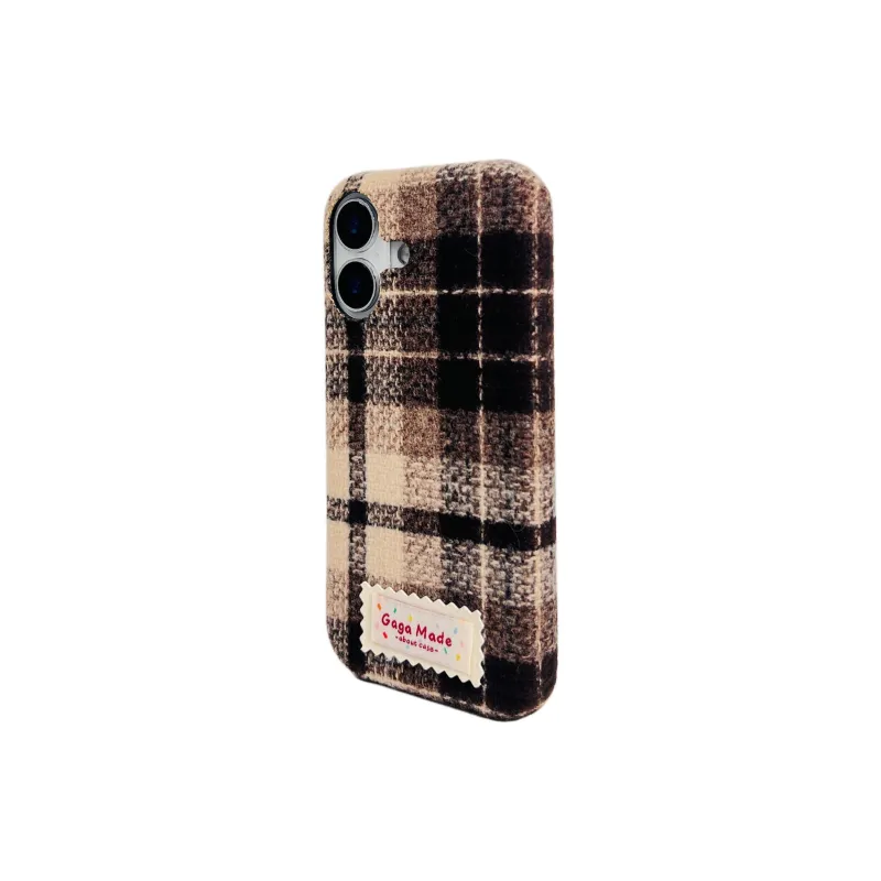 Wei Xin Plush Material Flannelette Plaid Label Phone Cases Compatible With IPhone 16/15 Pro Max/Apple 13/14 Pro/Max-2