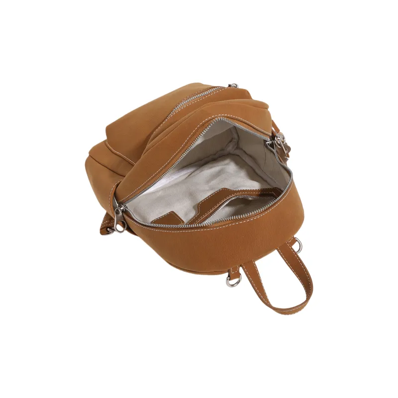 OCTSUI Synthetic Leather Backpack Women's Yellow Brown/Gray-4