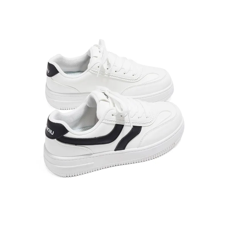HUANQIU Non slip Lightweight Low Top Skateboard Shoes Women's White Black-2