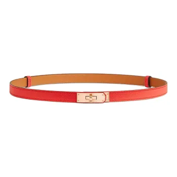 HERMES Calfskin Leather Belts Women's Orange Width 1.8cm