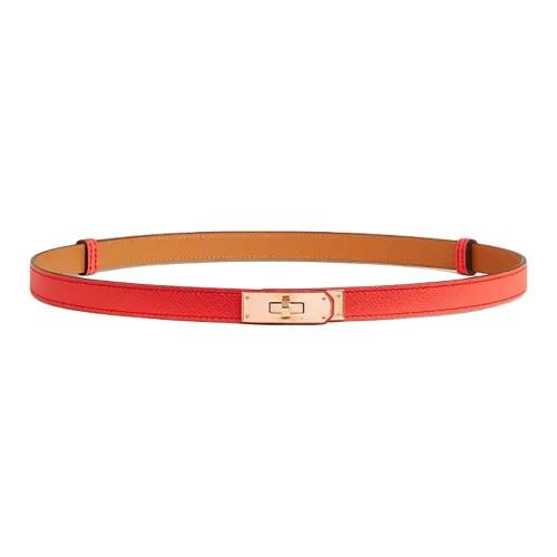 hermes Izmir Calfskin Leather Belts Women's Orange Width 1.8cm
