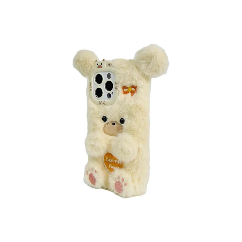 Sopi Plush Material Plush Embroidered Heart Bear Phone Cases Compatible With IPhone 16/15 Pro Max/Apple 13/14 Pro/Max-6
