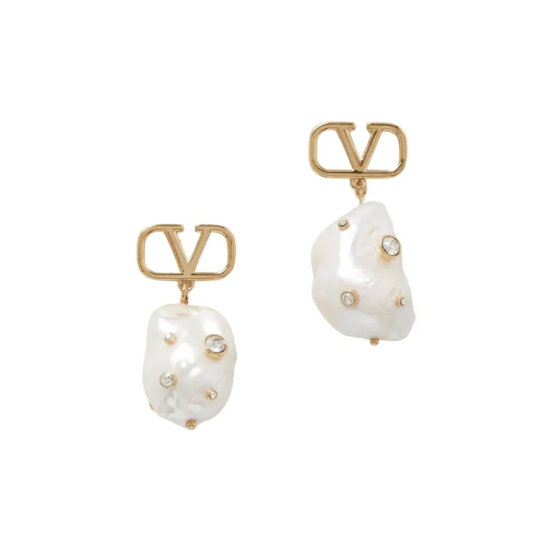 Valentino Pearl Crystal Earrings Unisex White/Gold-0
