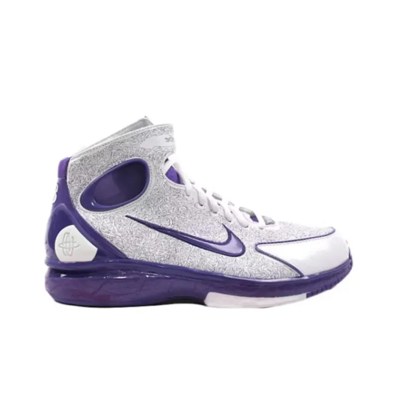 Nike Air Zoom Huarache 2K4 KB Cushioned Slip Resistant Mid Top Vintage Basketball Shoes Unisex White Purple-4