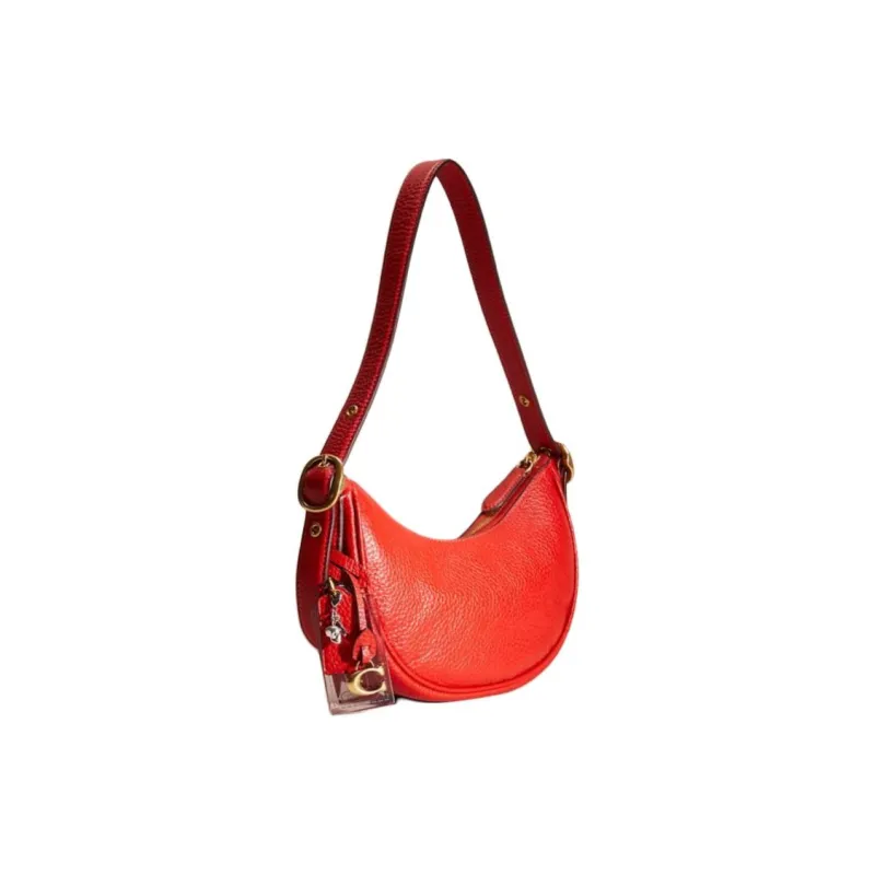 COACH Luna Soft Pebbled Leather Shoulder Bag Medium Size Women's Brass Sports Red-1