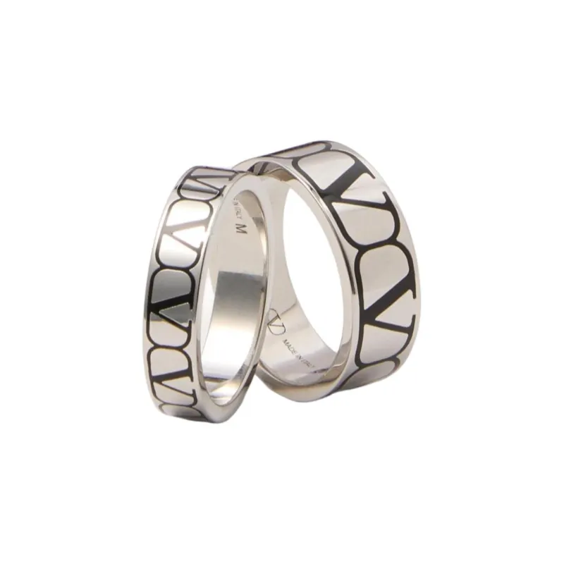 Valentino Metal Enamel Rings Men's Silver-1