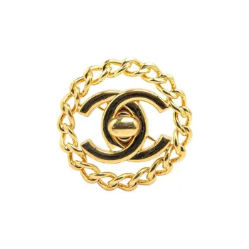 CHANEL 1997 Plated Cc Turn Lock Chain Brooch Costume Brooch
