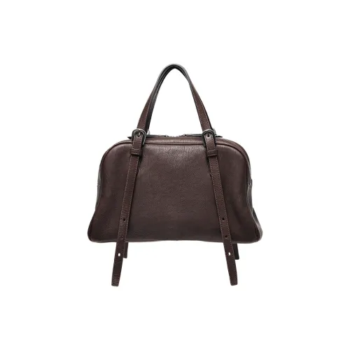 Qiuzhen Top Grain Cow Leather Bowling Bag Handbag Regular Unisex Coffee/Black/Elephant Gray