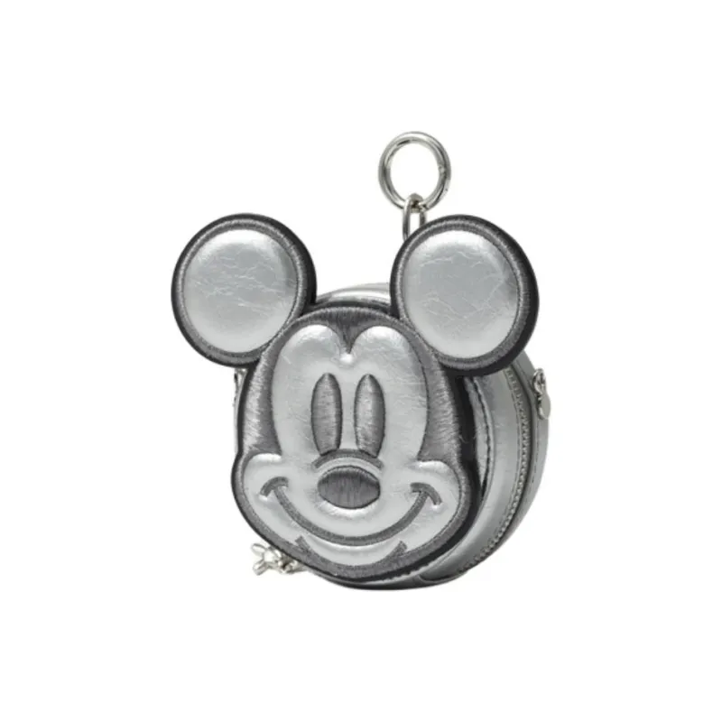 FION MICKEY MOUSE Coated Canvas Headphone Case Coin Purse Regular Unisex Antique Silver-0