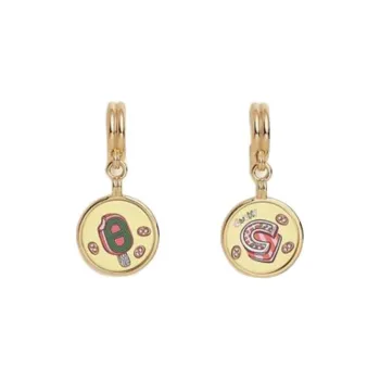 HERMES Enamel Metal Earrings Women's Gold