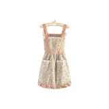 Straps Canvas Floral Princess Dress with Two Pockets in Green