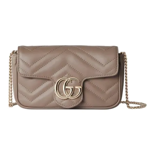 GUCCI GG Marmont Leather Shoulder Bag Mini Women's Taupe
