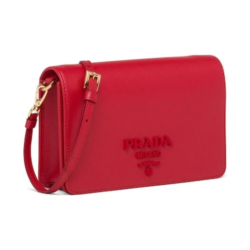 PRADA Saffiano Leather Shoulder Bag Mini Women's Red-1