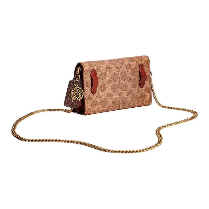 COACH Convertible Coated Canvas Shoulder Bag Small Size Women's Brass & Umber-1