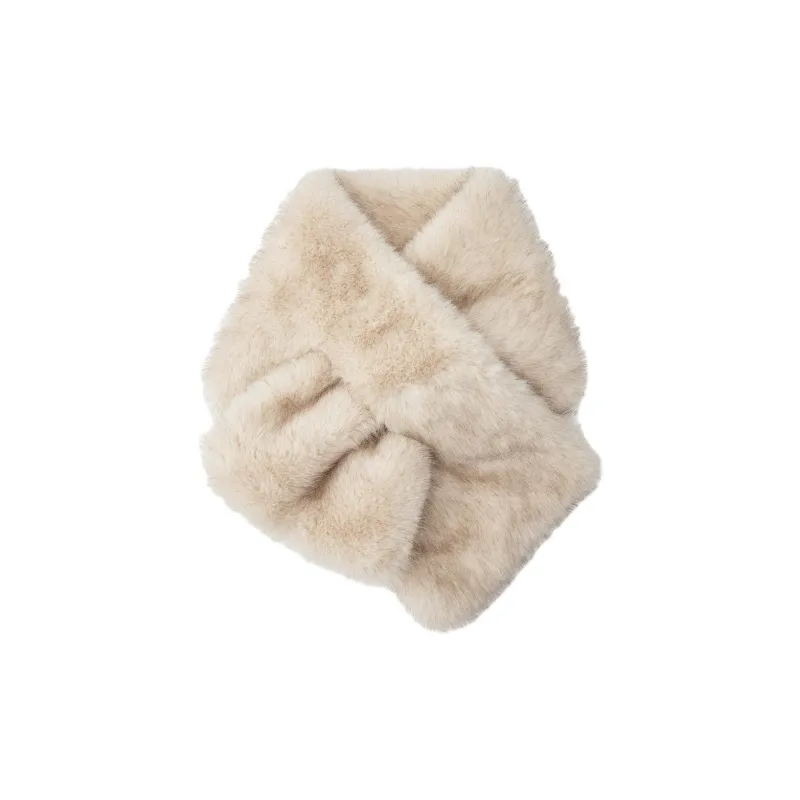ZARA Faux Fur Knit Scarves Women's Ecru-0