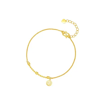 ZHOU LIU FU 5G Gold Fu Character Pendant Peaceful Auspicious Jewelry Solid Gold Priced In Gram Bracelets Women's
