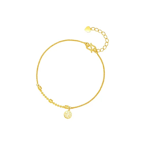 ZHOU LIU FU 5G Gold Fu Character Pendant Peaceful Auspicious Jewelry Solid Gold Priced In Gram Bracelets Women's