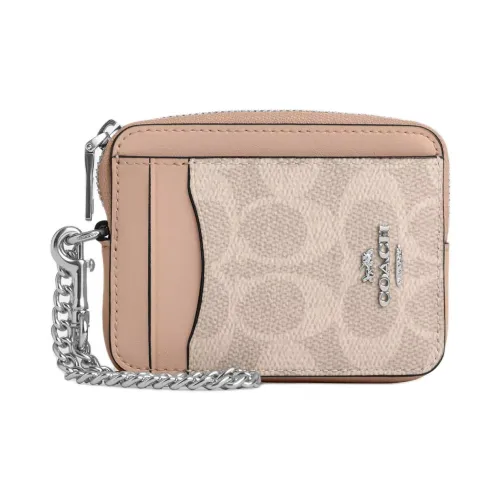 COACH Signature Coated Canvas Card Holder Mini Women's Sand & Taupe