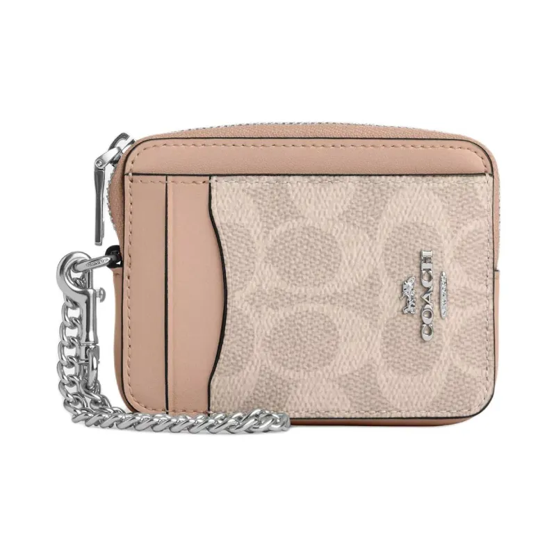 COACH Coated Canvas Card Holder Mini Women's Sand & Taupe-0