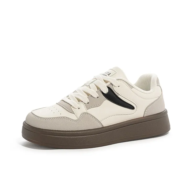 Babaya Slip Resistant Lightweight Breathable Low Top Skateboard Shoes Women's Beige Gray-1