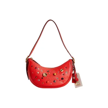 COACH Luna Soft Pebbled Leather Shoulder Bag Medium Size Women's Brass Sports Red