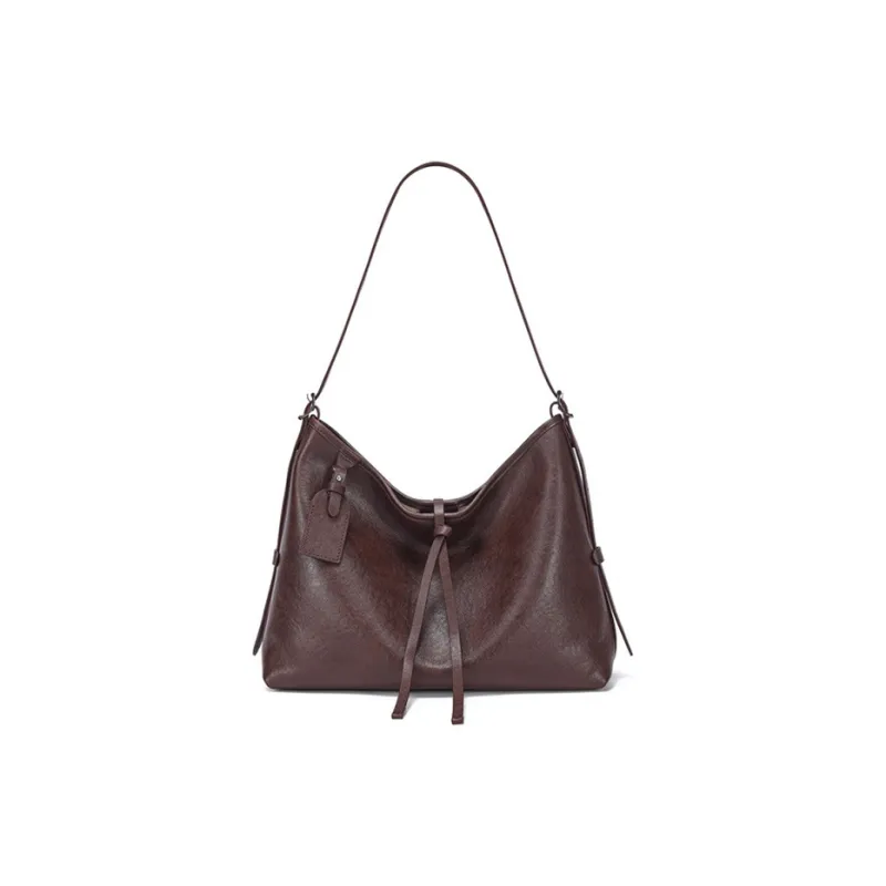 Yalu Top Grain Vegetable Tanned Leather Shoulder Bag Regular Women's Black/Coffee/Brown-6