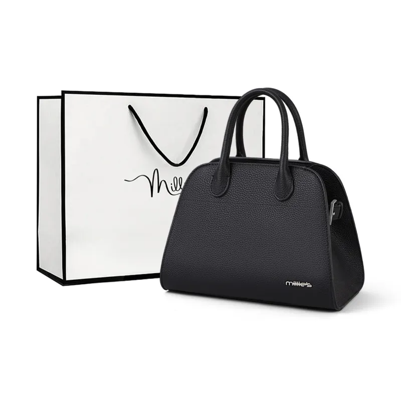 MILLIE'S Cow Leather Handbag, Shoulder Bag, Crossbody Bag, Tote Regular Women's Khaki/Black-6