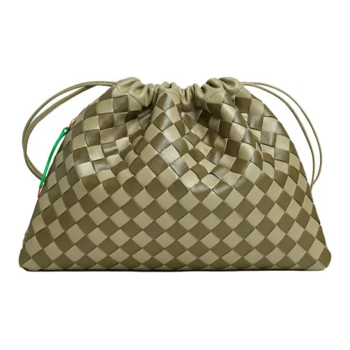 Bottega Veneta Cow Leather Clutch Medium Size Women's Cave Stone Green & Seaweed Green & Parrot Green & Tulip Red