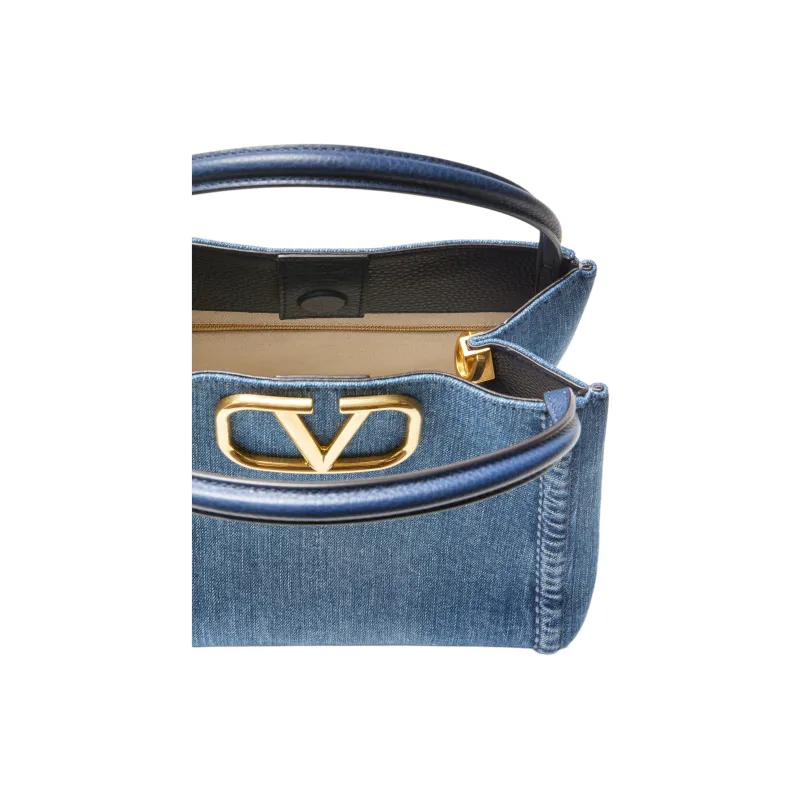 Valentino GARAVANI Denim One Shoulder Handbags Medium Size Women's Blue-5