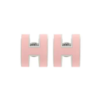 HERMES Metal, Enamel Earrings Women's Pink