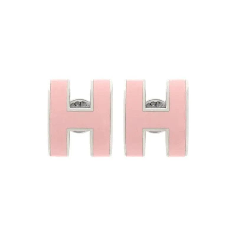 HERMES Metal, Enamel Earrings Women's Pink-0