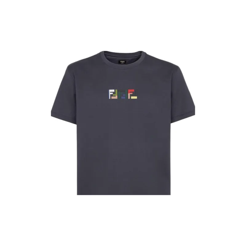 FENDI Logo Embroidered Crewneck T Shirt-3