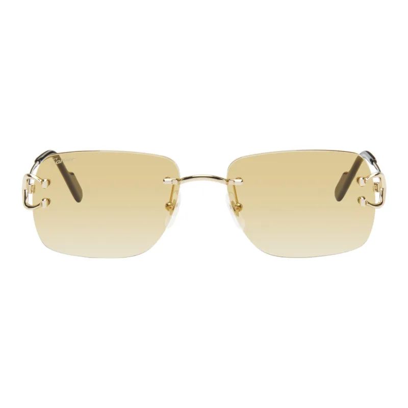 CARTIER Metal Acetate Metal Rectangular Sunglasses Women's Gold-0